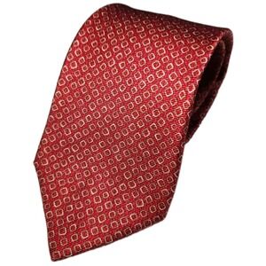 BVLGARI Tie Mens 100% Silk Red Gold Geometric Dots Italy Luxury Necktie